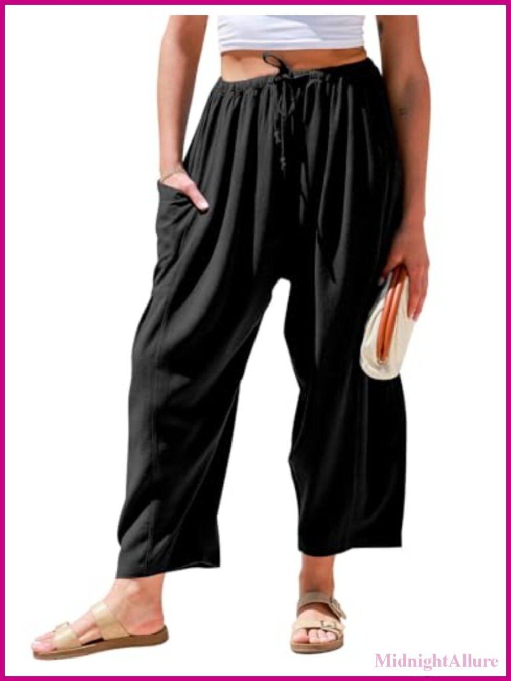 Linen Wide Leg Pants Casual Palazzo Harem with Pockets